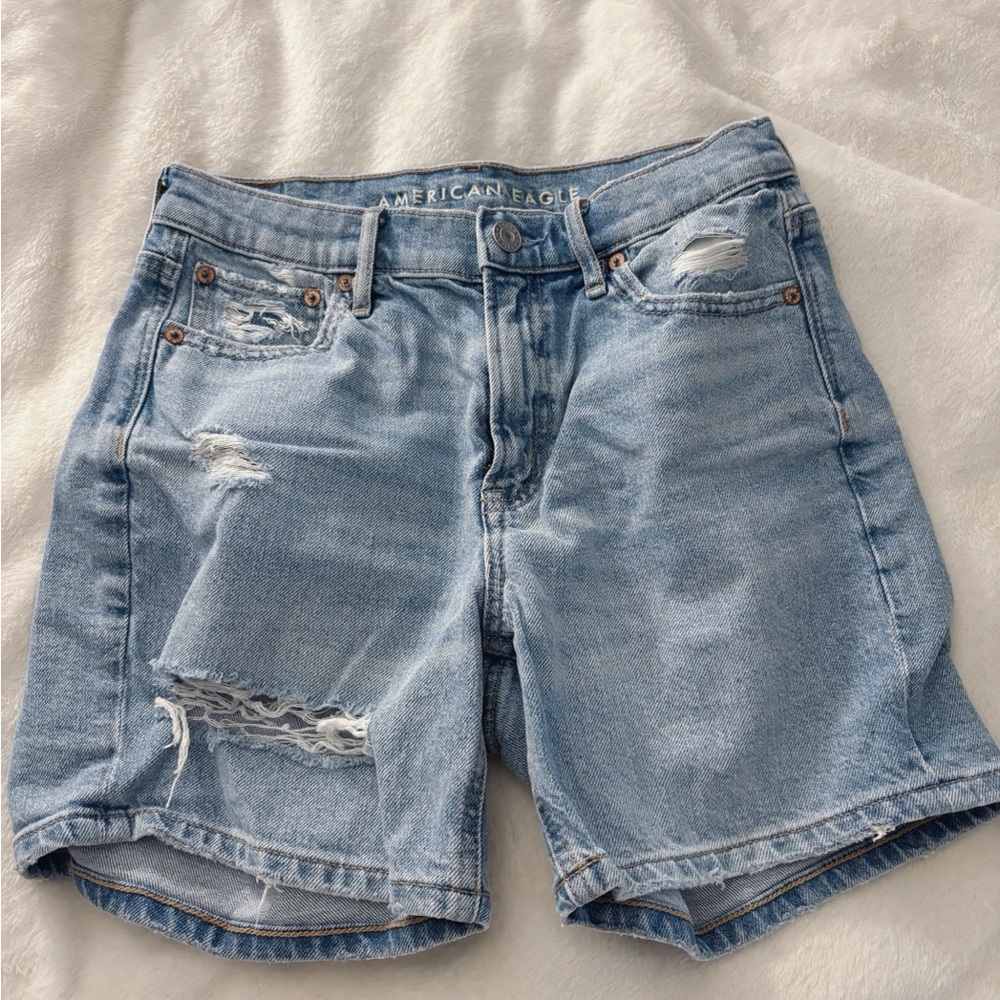 American Eagle Outfitters Women's Distressed Light Blue Jean Shorts